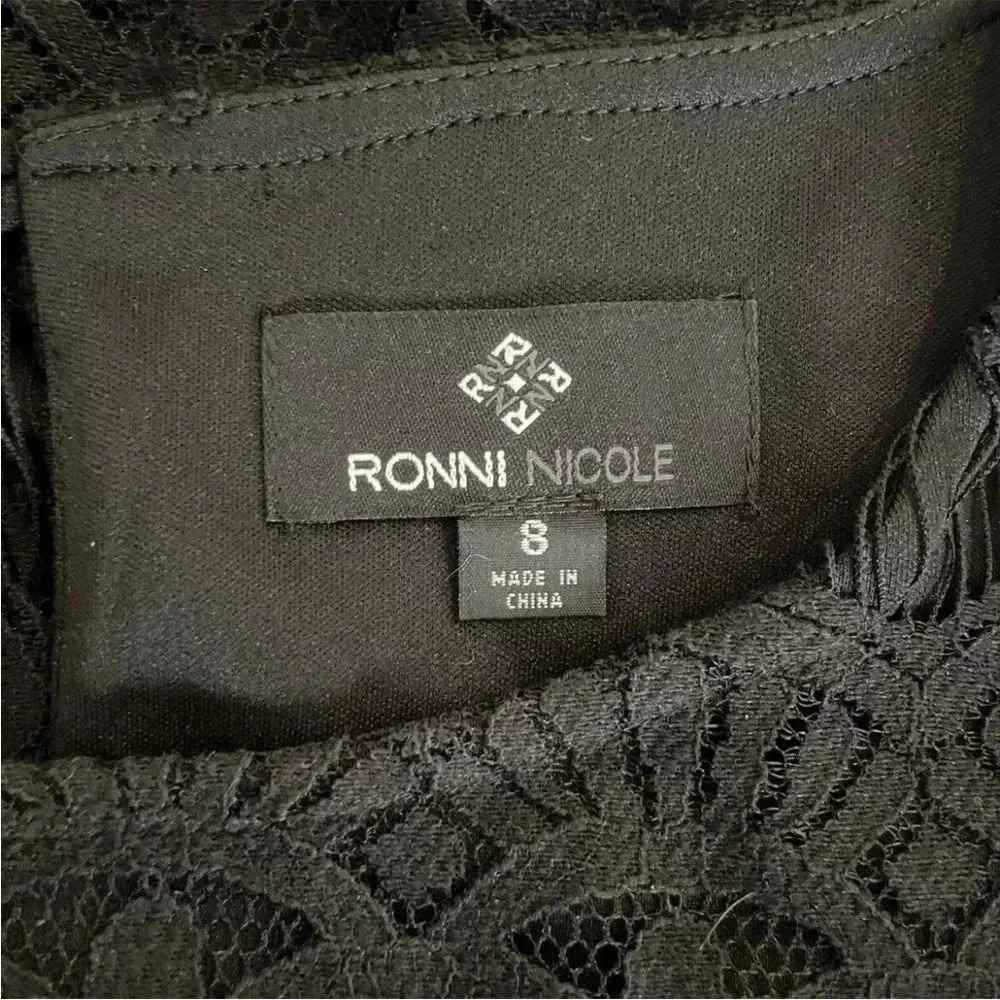 Ronni Nicole Lace Little Black Dress Size 8 Short Sleeve Goth Glam Holiday Event - Picture 2 of 10